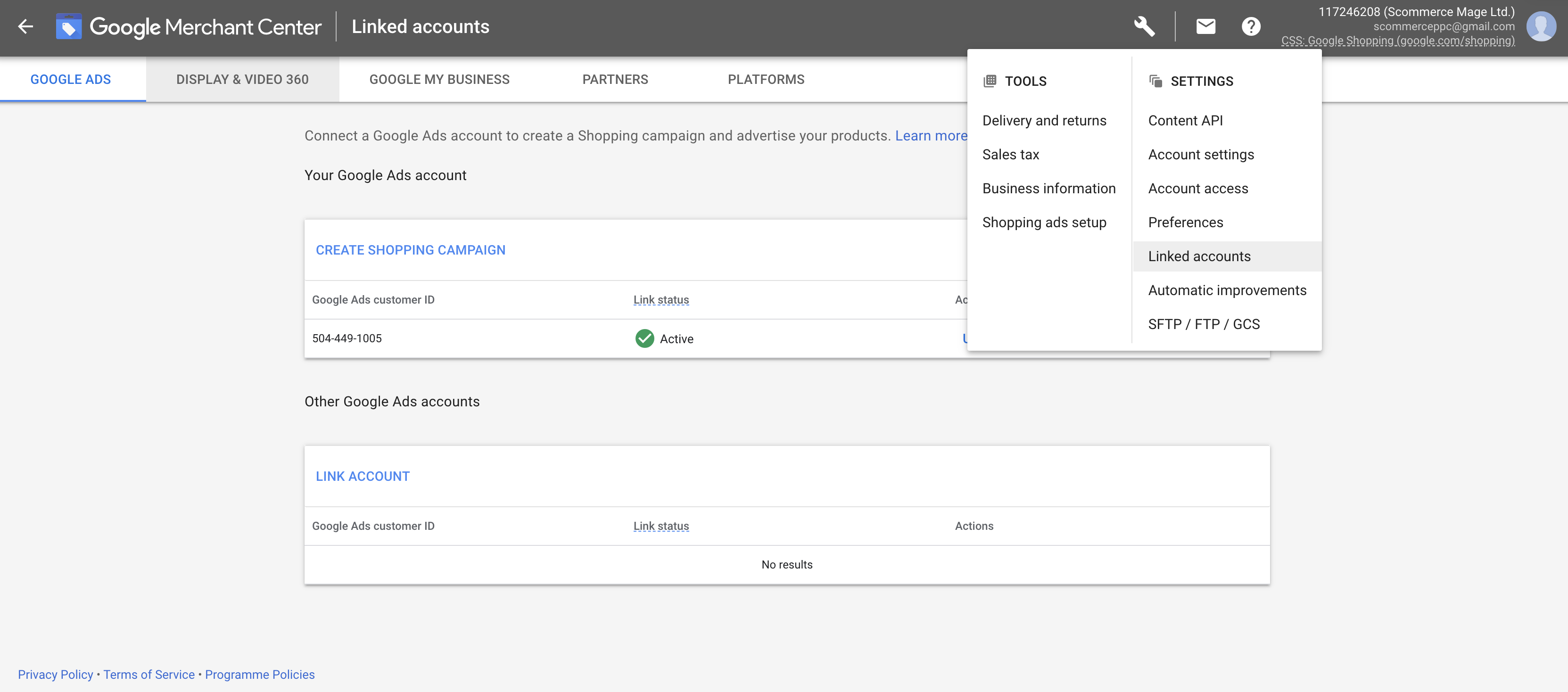 Google Merchant Center Linked Accounts
