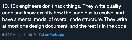 10x Engineers Write No Hack Quality Code