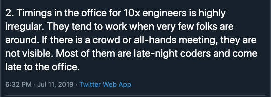 10x Engineer Irregular Office Hours
