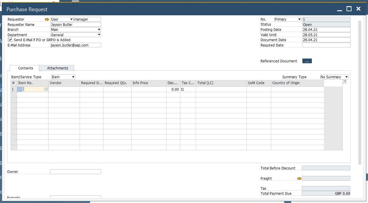 SAP B1 purchasing and A/P documents