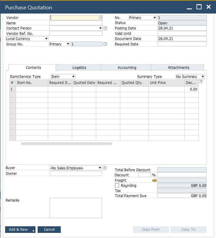 SAP B1 purchasing and A/P documents