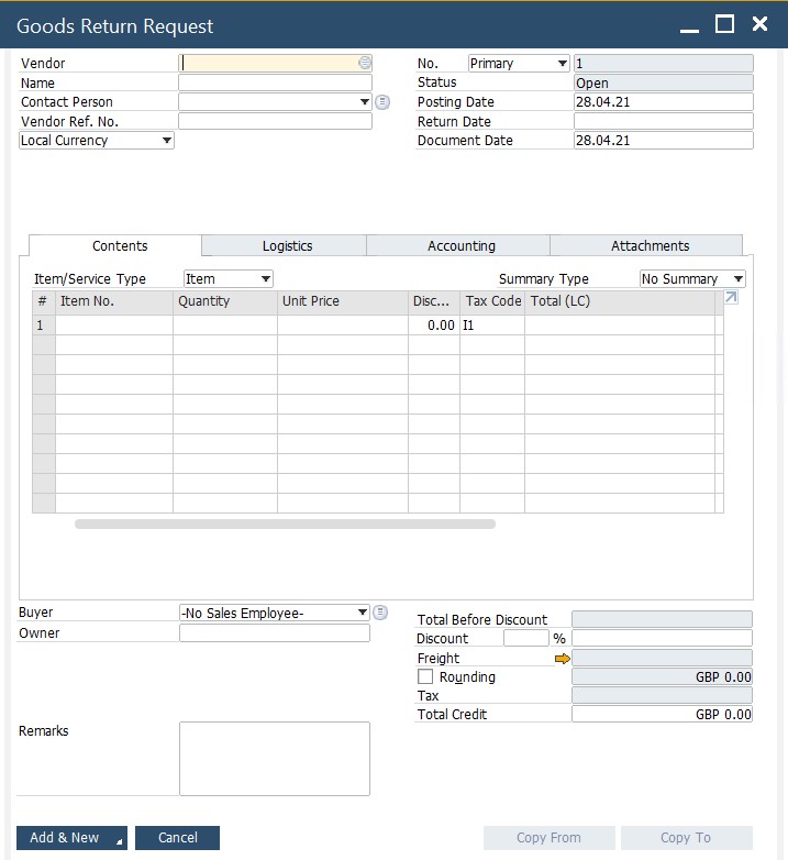 SAP B1 purchasing and A/P documents