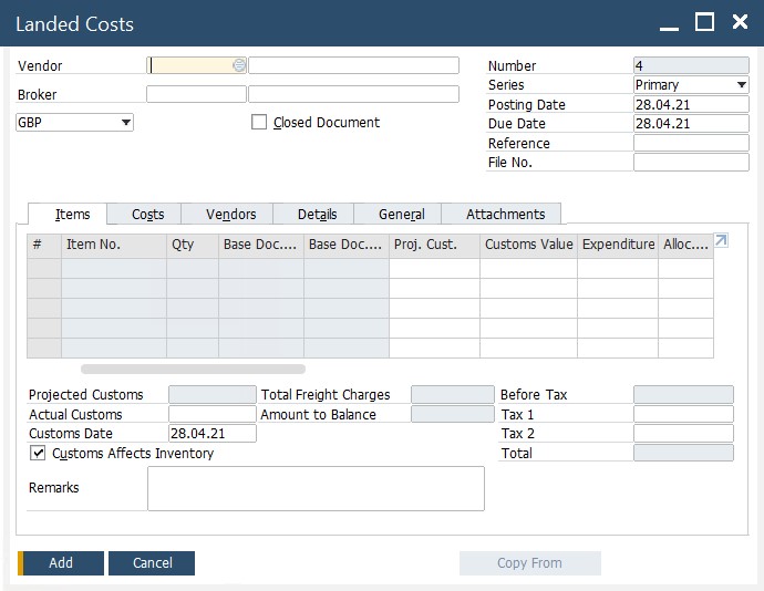 SAP B1 purchasing and A/P documents