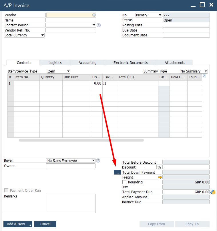 SAP B1 purchasing and A/P documents