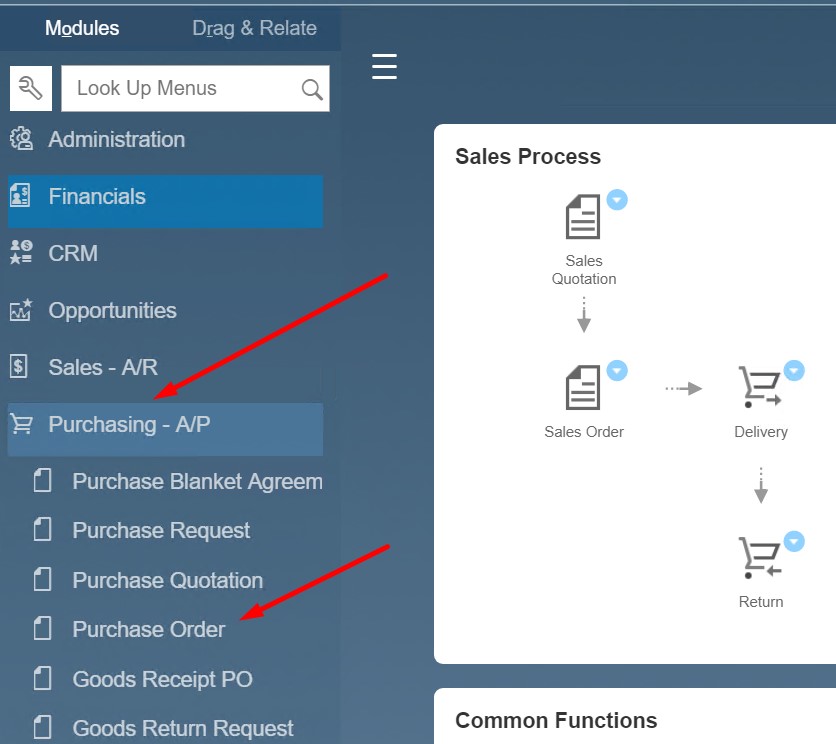 SAP B1 purchasing and A/P documents