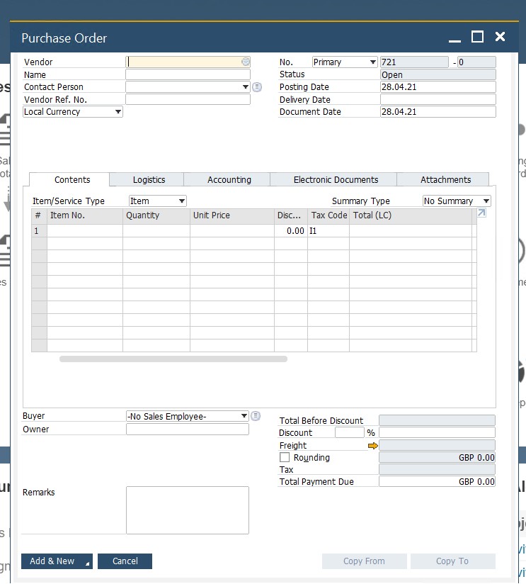 SAP B1 purchasing and A/P documents