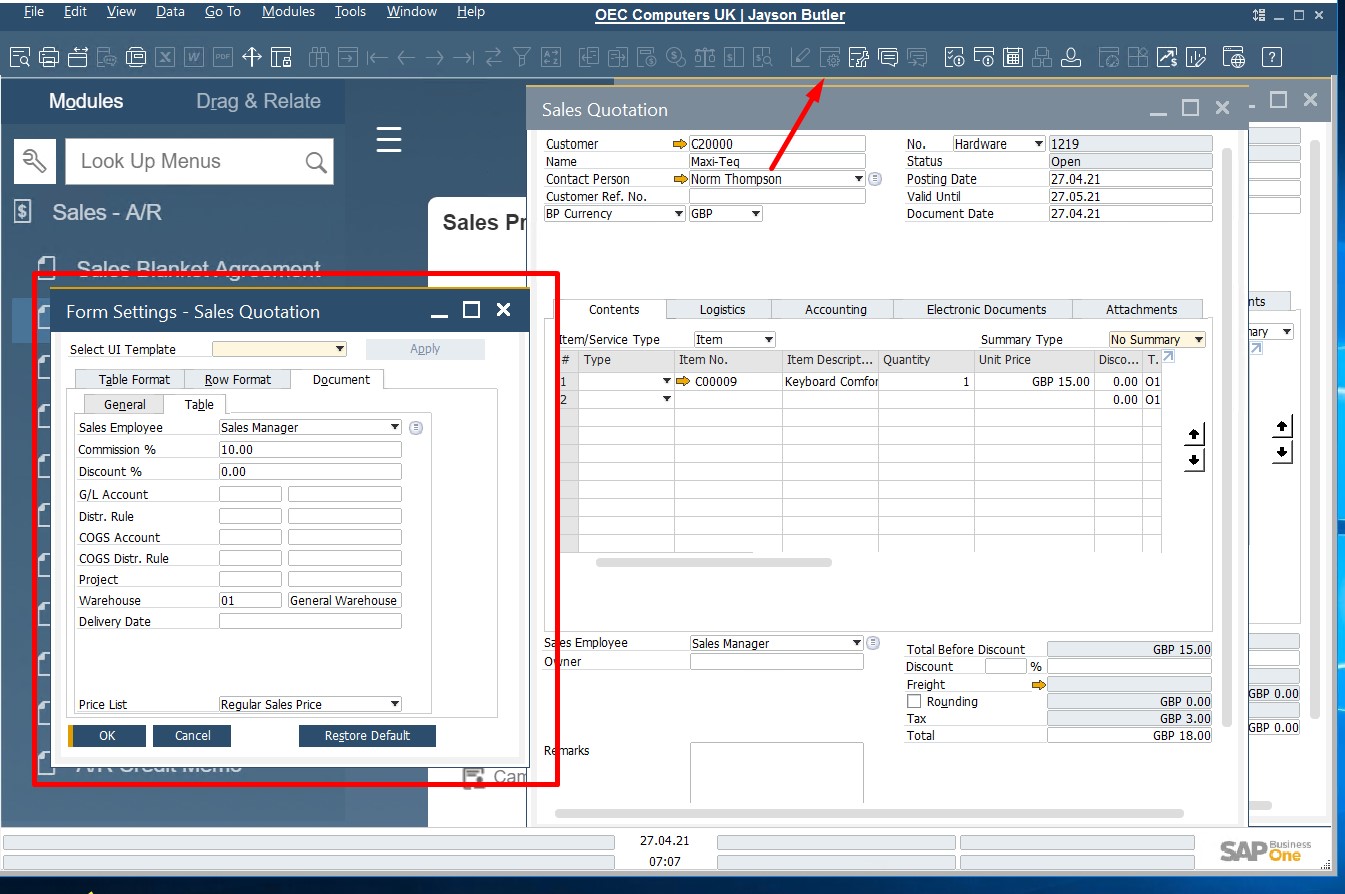 SAP B1 sales and A/R documents