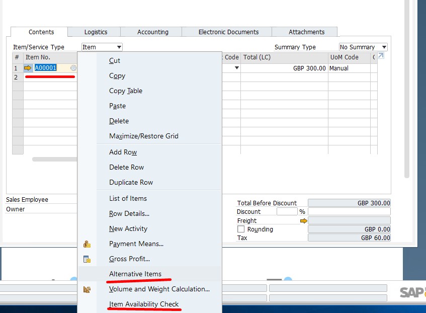 SAP B1 sales and A/R documents