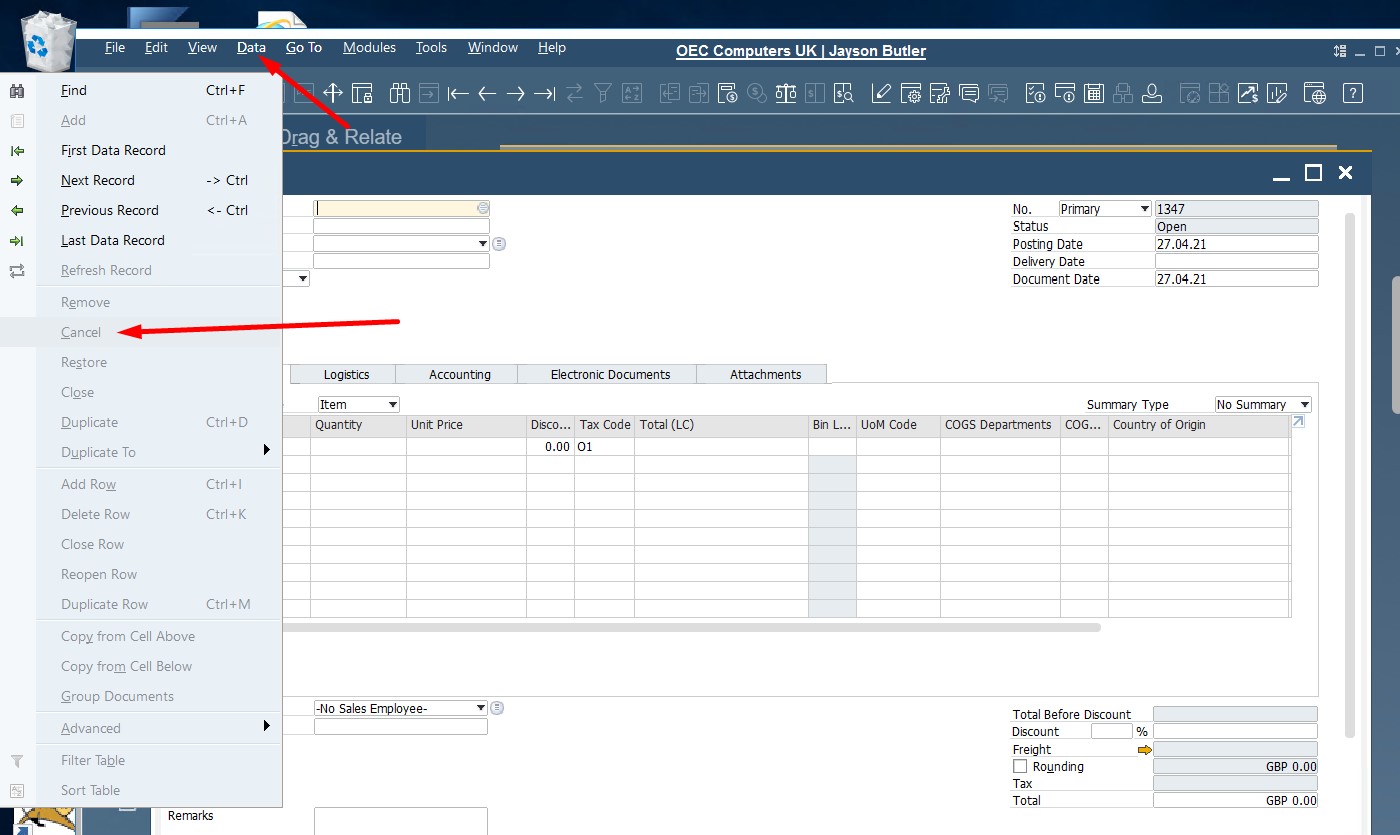 SAP B1 sales and A/R documents