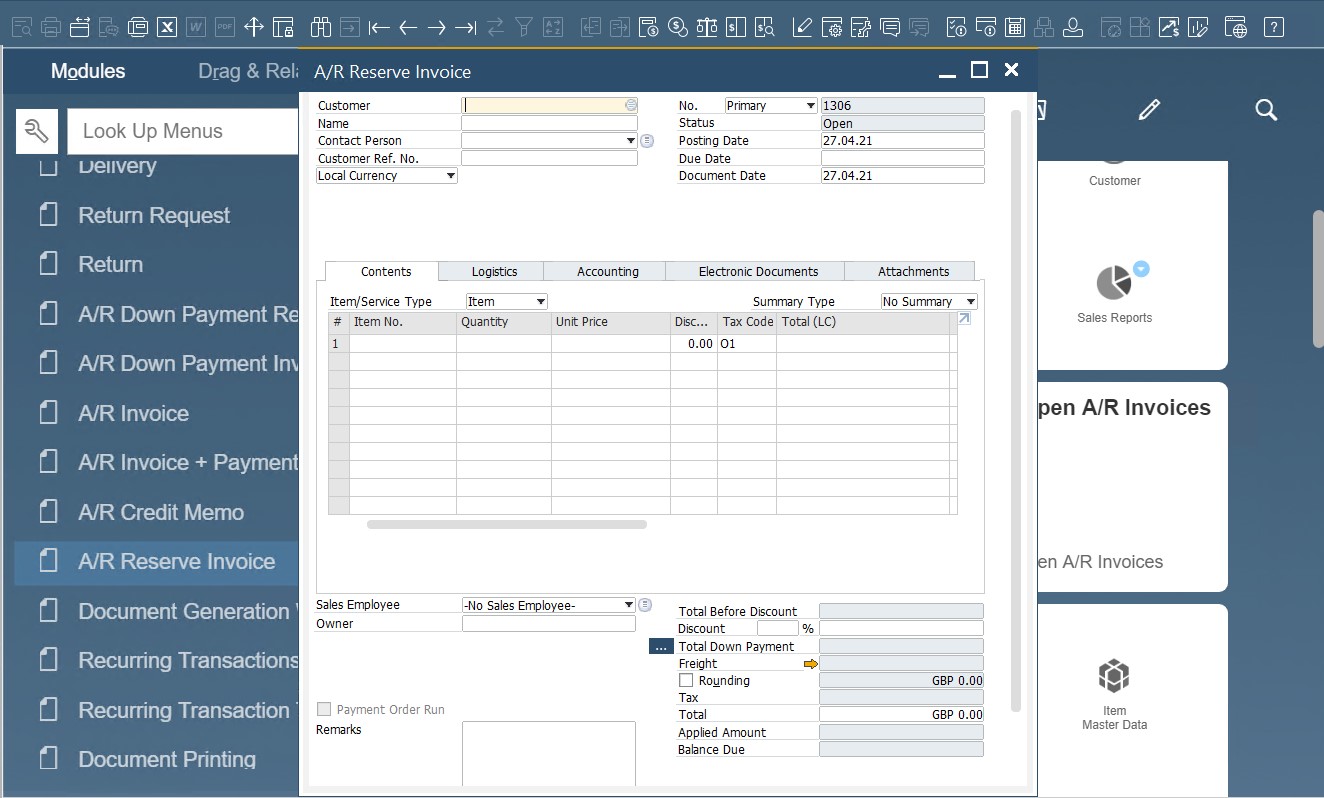 SAP B1 sales and A/R documents