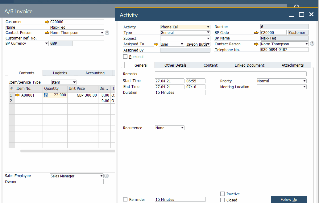 SAP B1 sales and A/R documents