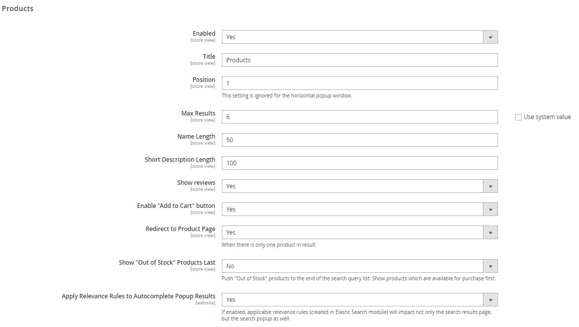 Amasty Magento 2 Elastic Search extension backend