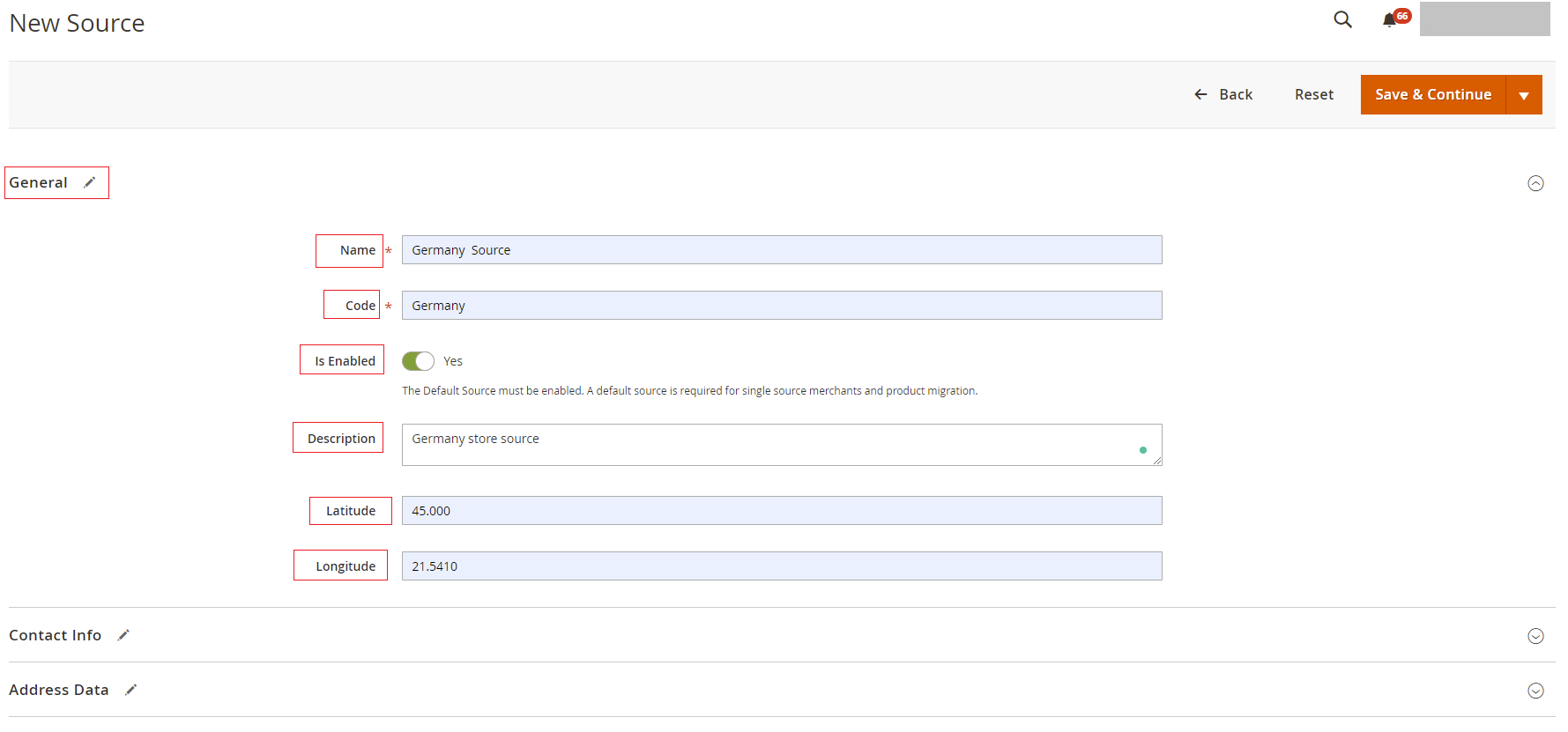 Magento 2 General settings source