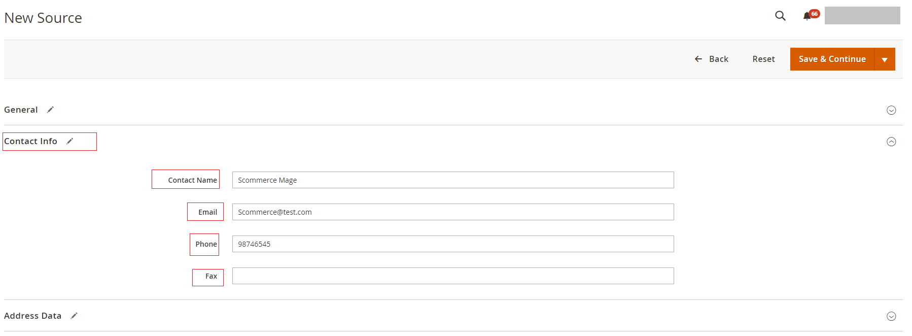 Magento 2 source add contact info