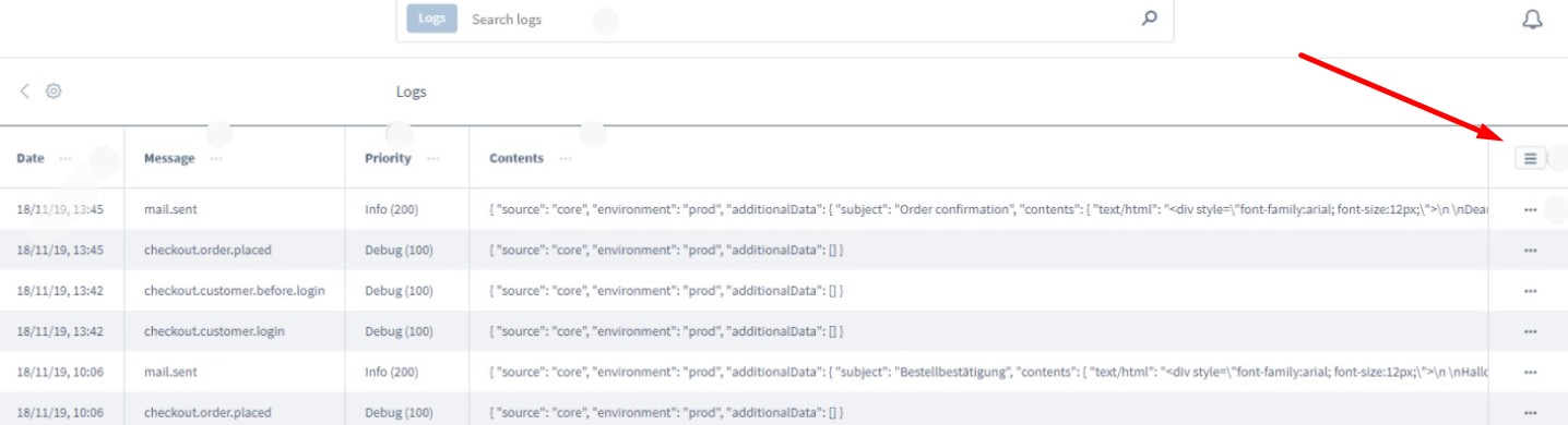 Shopware 6 log entries