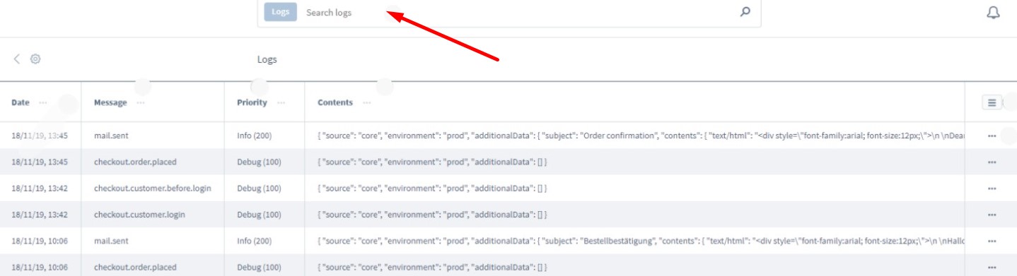Shopware 6 log entries