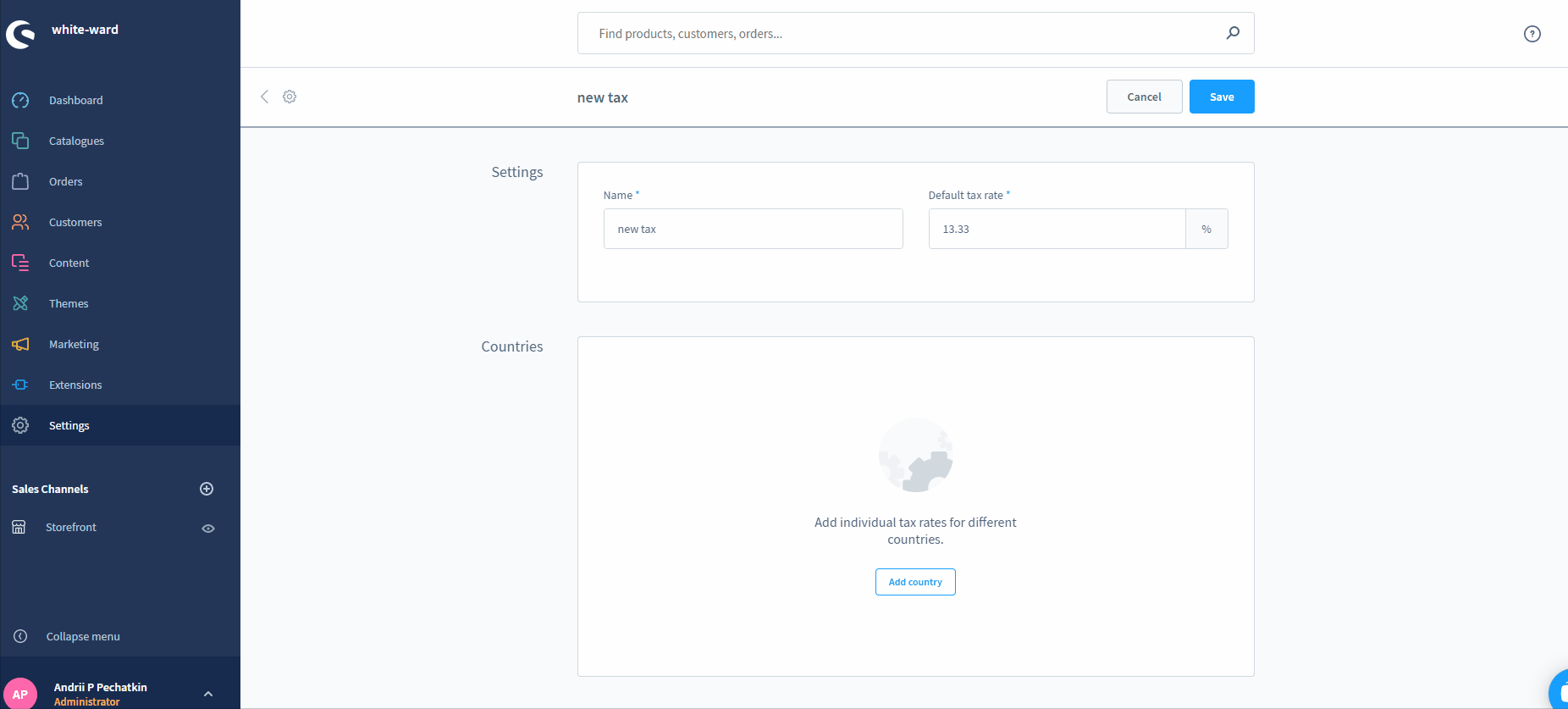 shopware 6 tax rate settings