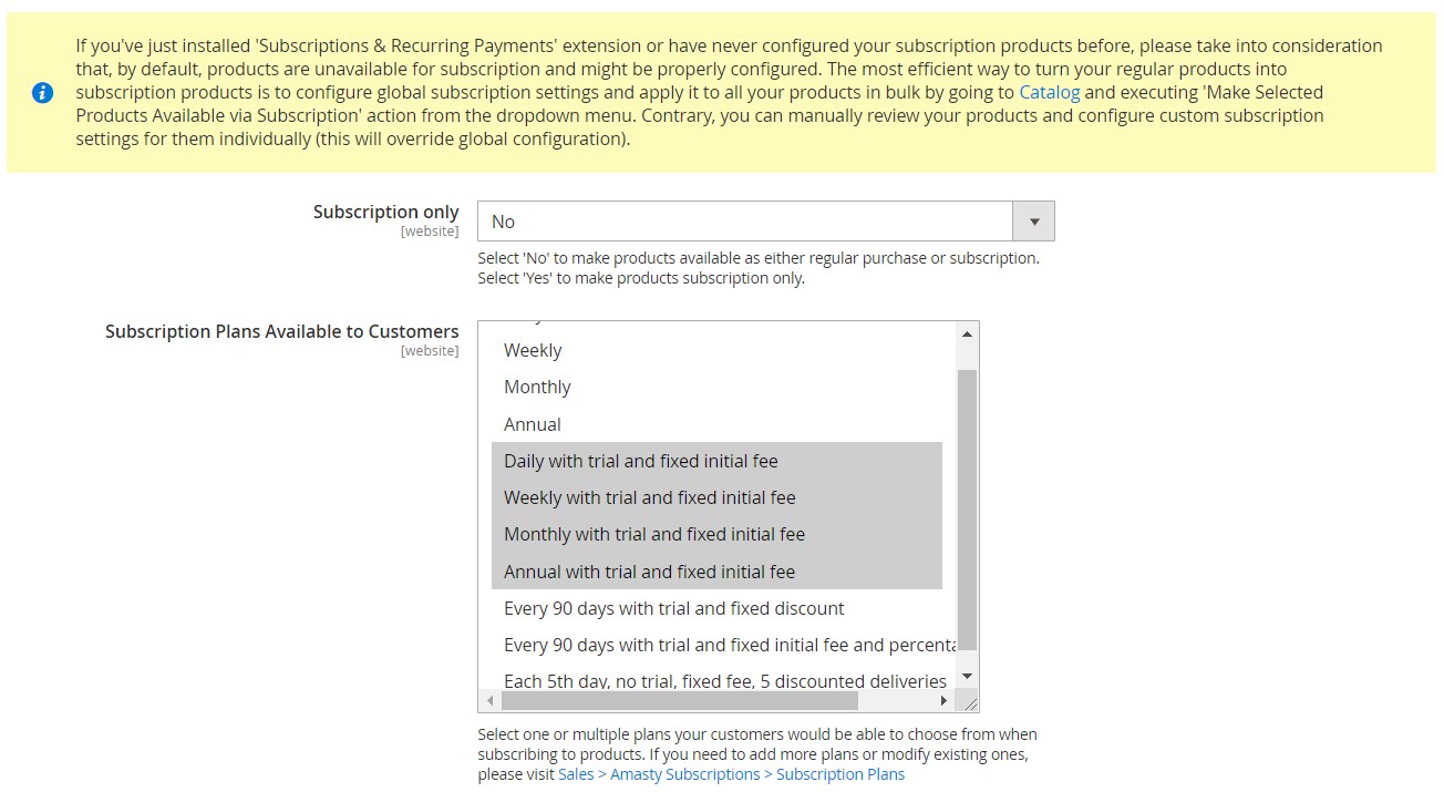 Amasty Subscriptions & Recurring Payments Magento 2 module backend