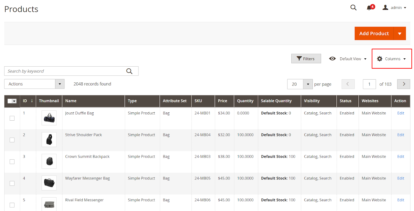 Magento 2 product grid extension