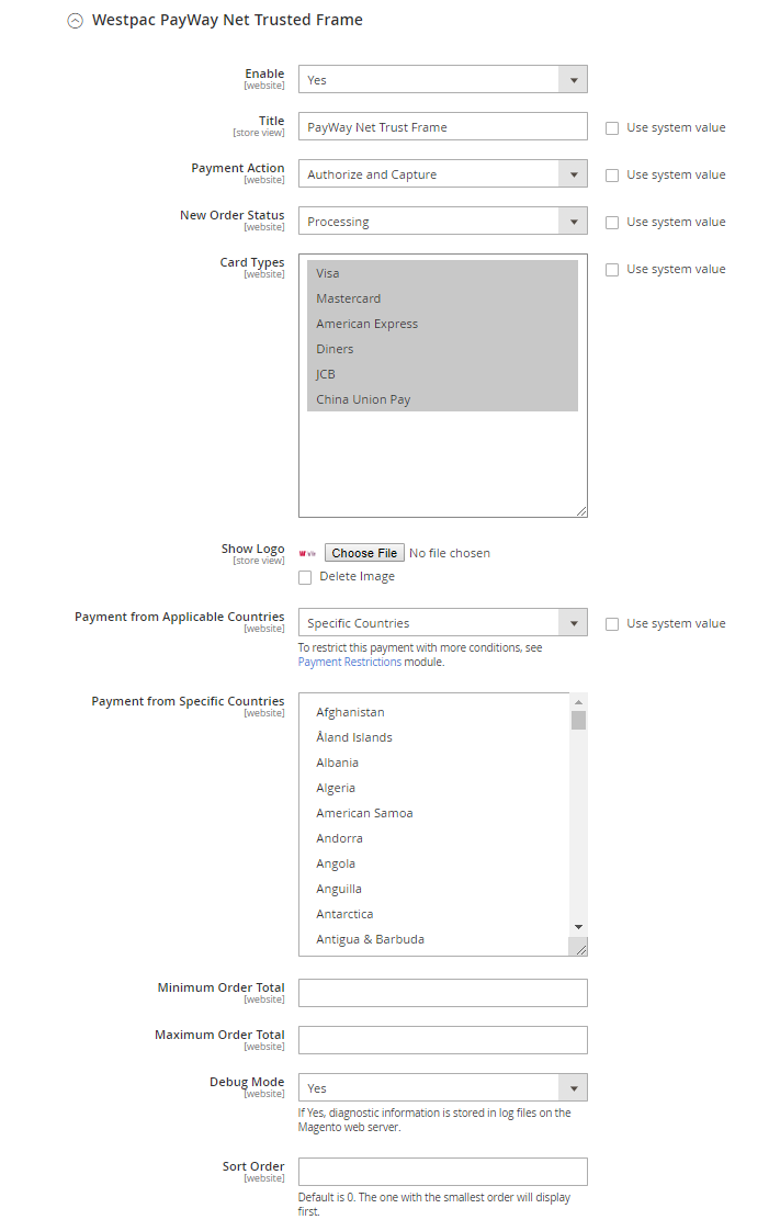 Magento 2 westpac payway extension