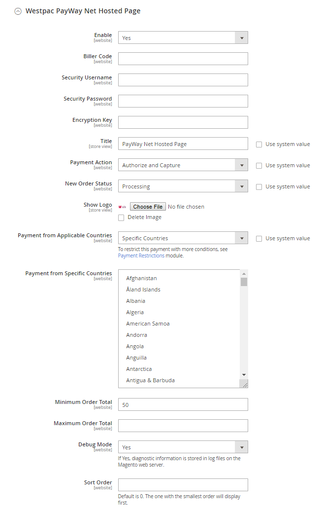 Magento 2 westpac payway extension