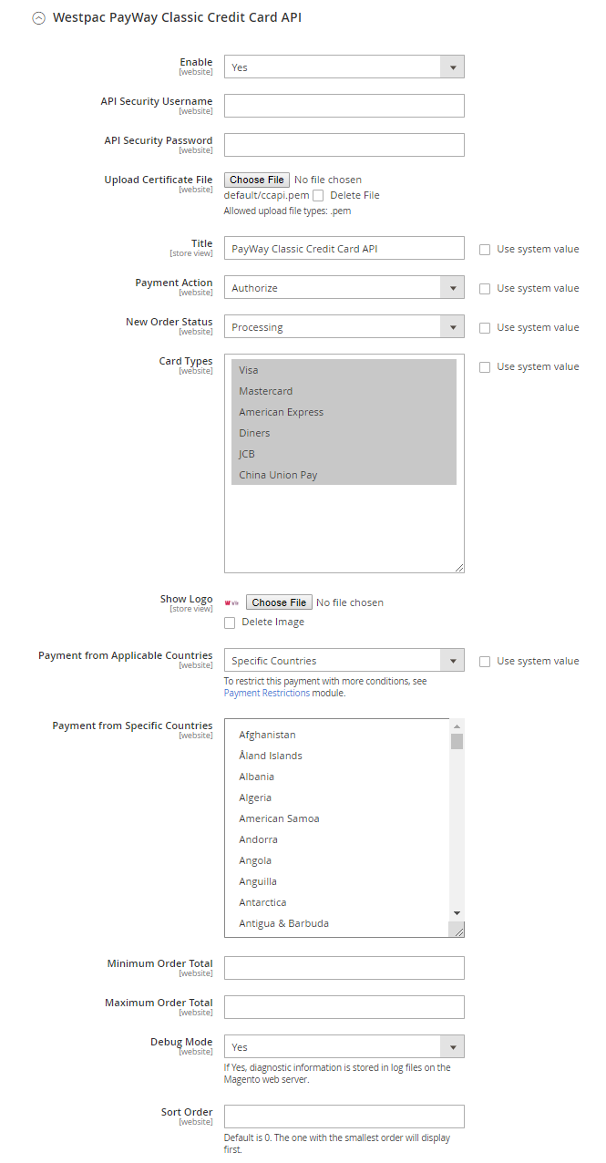 Magento 2 westpac payway extension