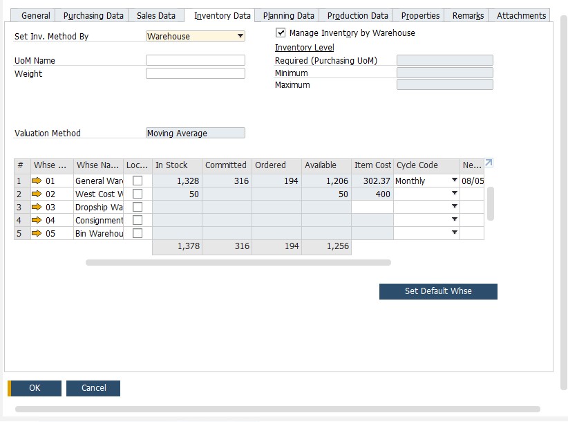 sap business one item master data