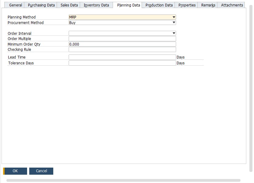 sap business one item master data