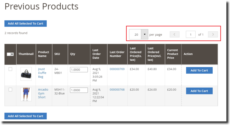 Magento 2: Reorder Previously Purchased Products from single page view