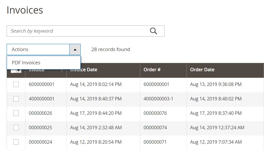 Magento 2 invoices generate import export