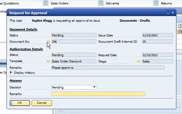 SAP Business One documents, user authorizations, permissions, drafts