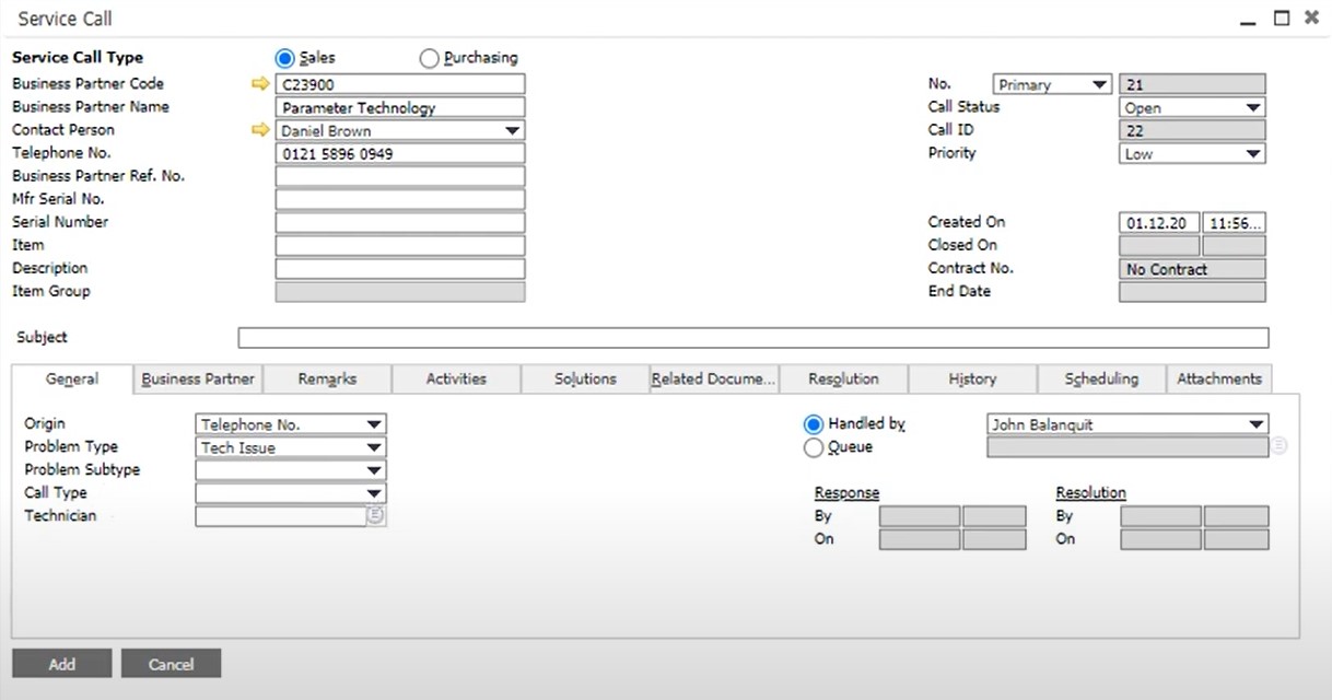 sap business one service module