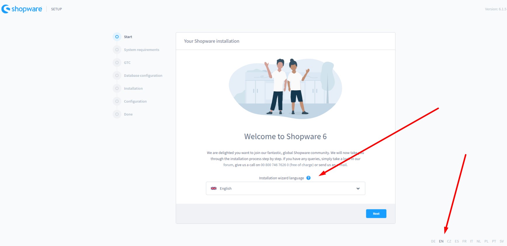 Shopware 6 installation: select language