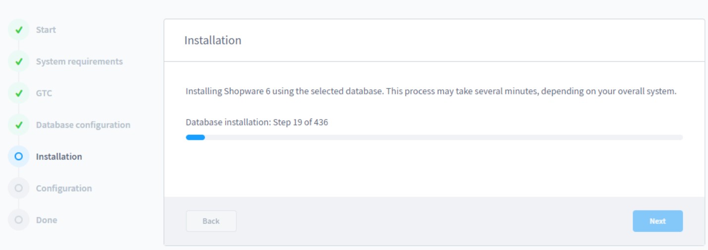 Shopware 6 installation: database import