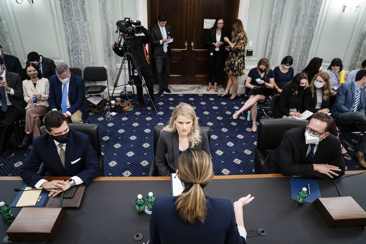 Frances Haugen testifying to Congress.