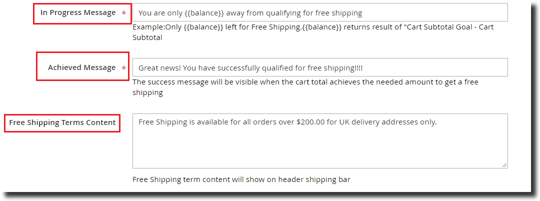 Free shipping bar messages