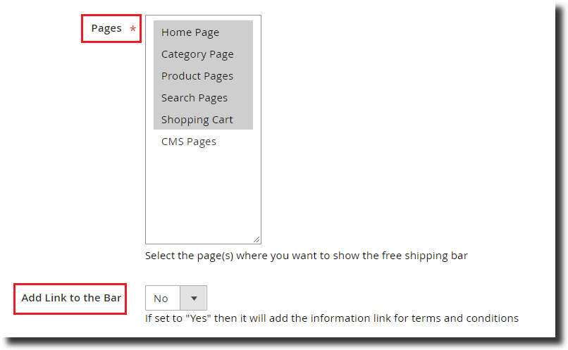 Free shipping bar pages