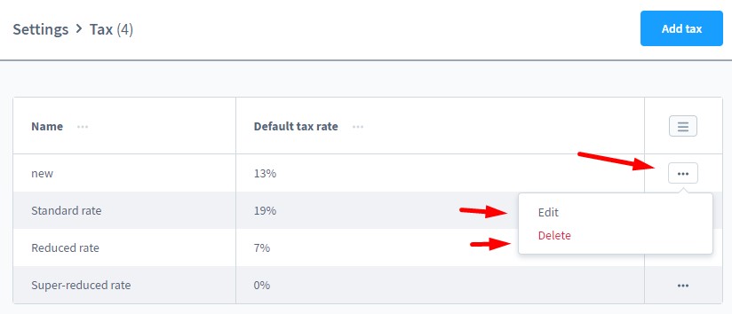 shopware 6 tax rate settings