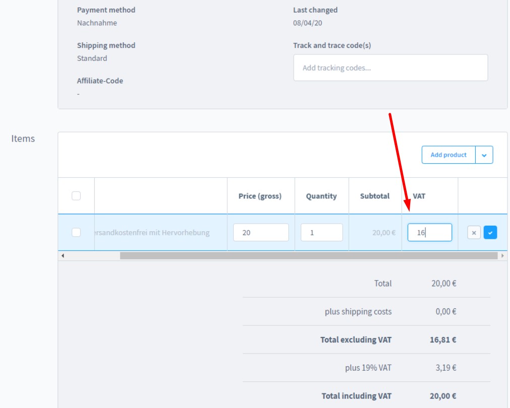 reduce tax rate shopware 6