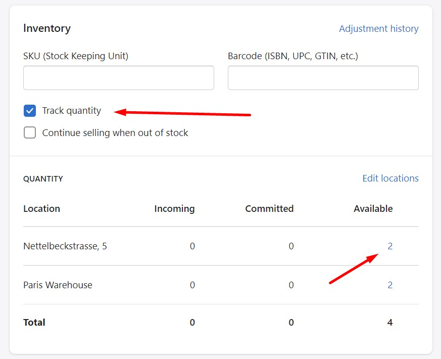 Shopify inventory management enable inventory tracking