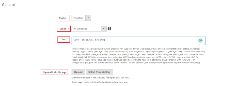 Magento 2 product label settings