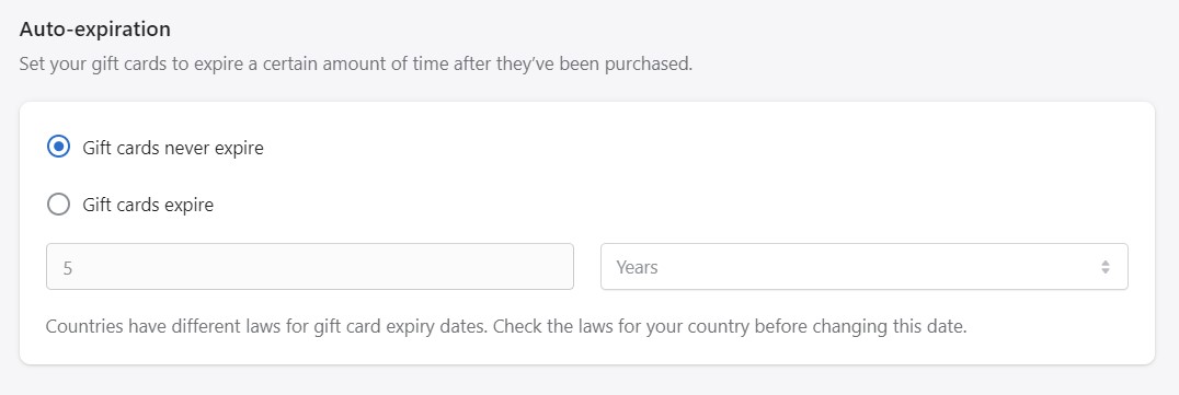 how to change shopify gift card expiration