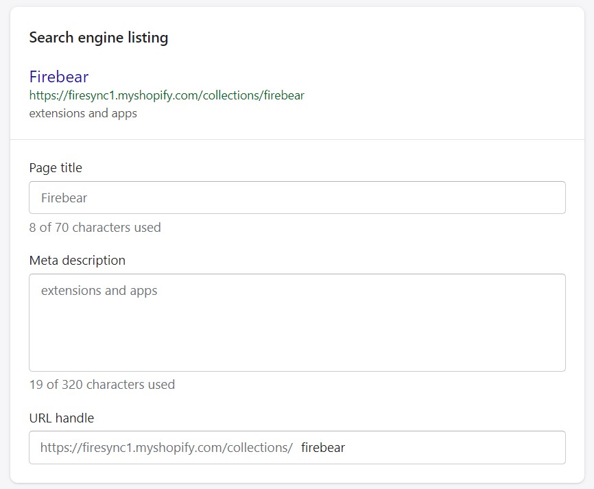 Shopify Collections search engine listing