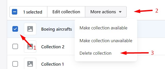 delete collection in shopify
