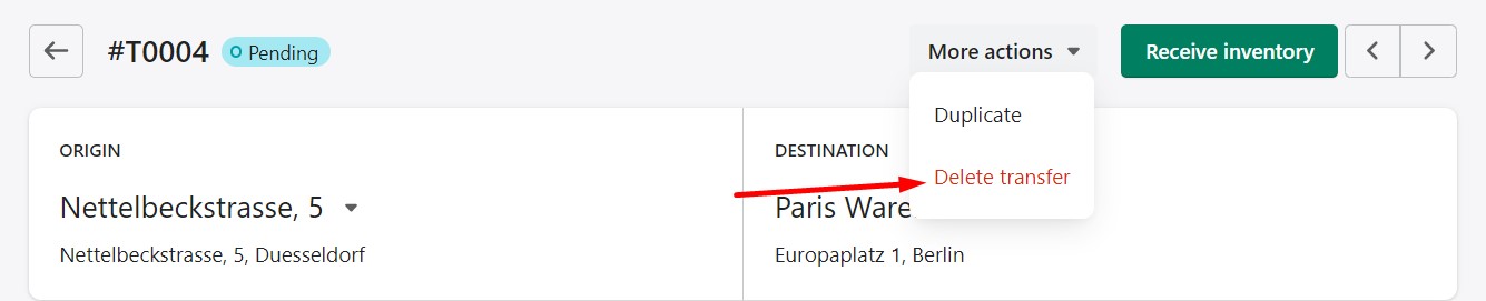 Shopify inventory transfers