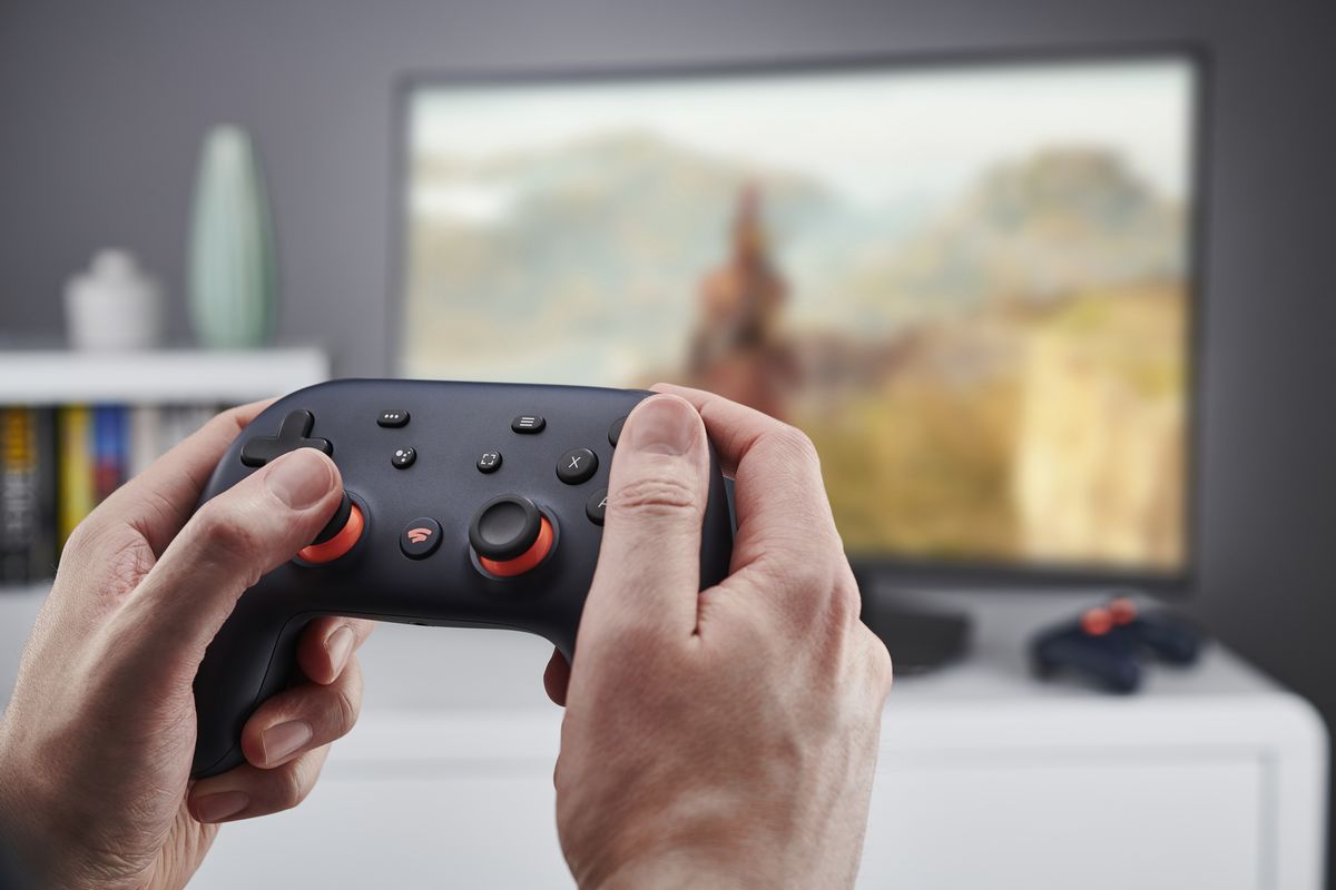 A Google Stadia controller.