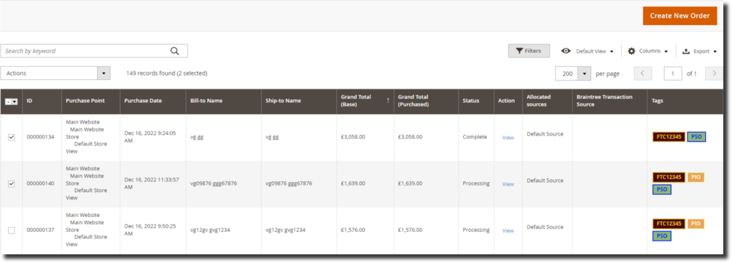 Magento 2 Order Tagger: Sales order grid