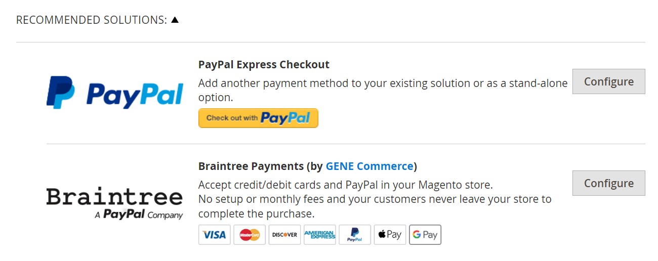 native Magento 2 integrations paypal and braintree