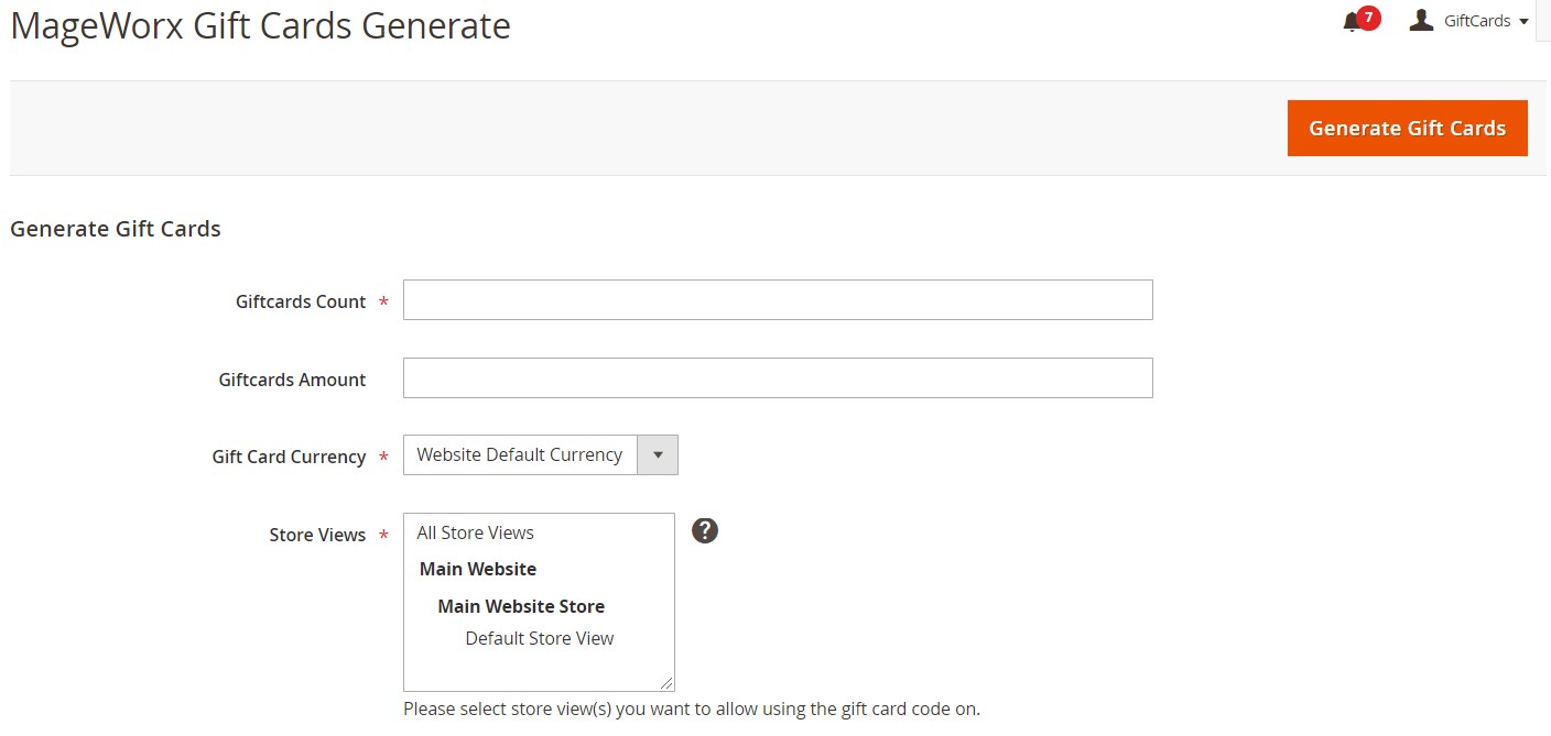 MageWorx gift cards Magento 2 module