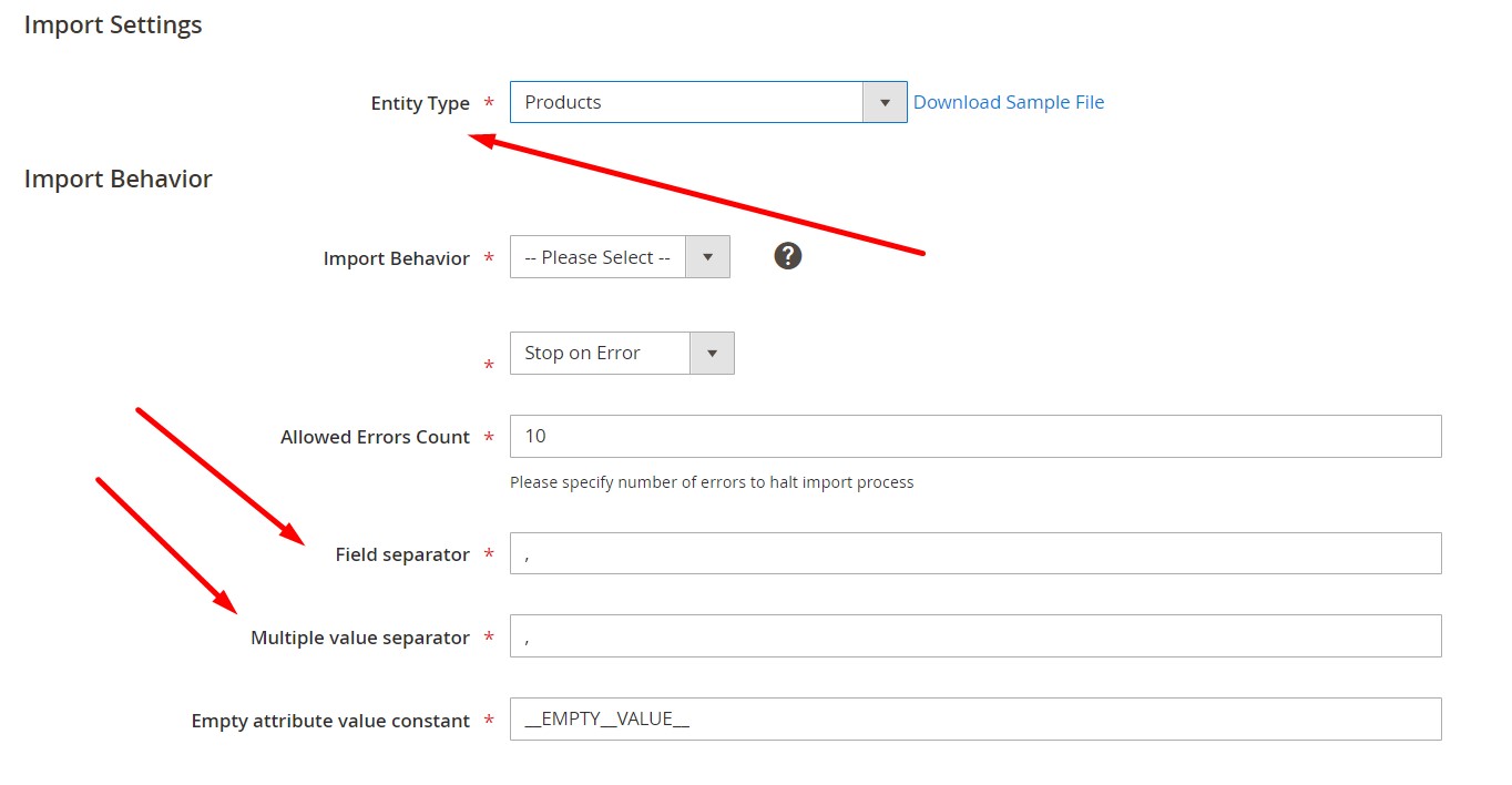 Magento 2 Import Field Separator Multiple Value Separator